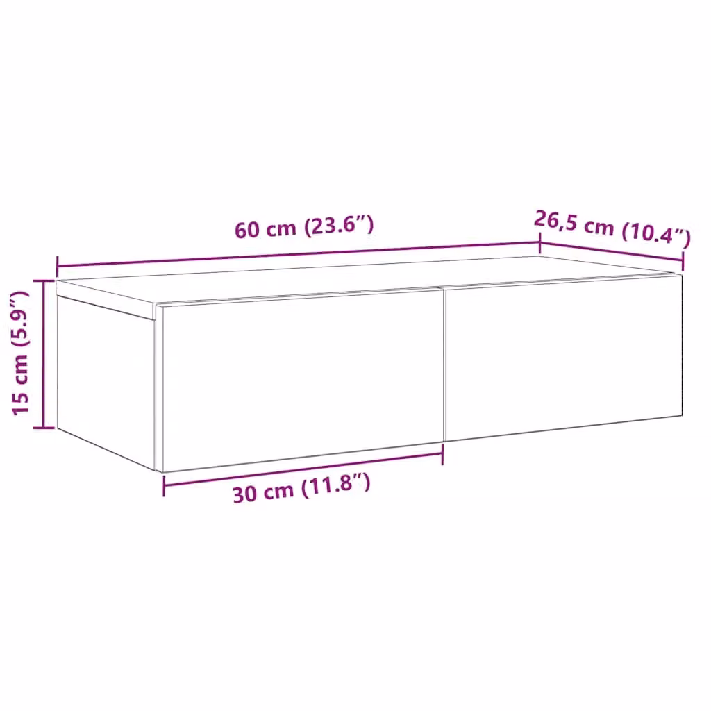Berkfield Home Wall Mounted Shelf with Drawers in Black, W: 60 cm, D: 26.5 cm, H: 15 cm – 6
