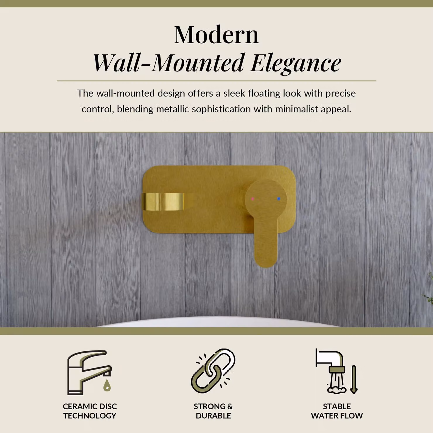 Balterley Pride Round Wall Mount 2 Tap Basin Mixer with Back Plate in Brushed Brass – 2