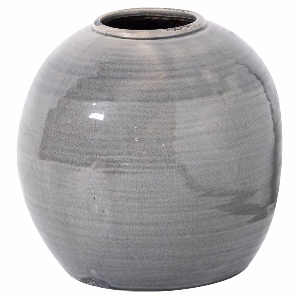 Wyld Haus Bloomwood Grey Glazed Round Ceramic Vase with Crackle Effect – 2