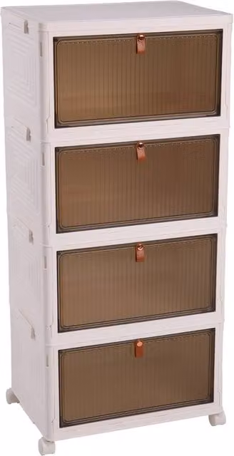 Garden Sanctuary 4-layer Foldable Shoe Storage Box with Wheels in White and Transparent – 1