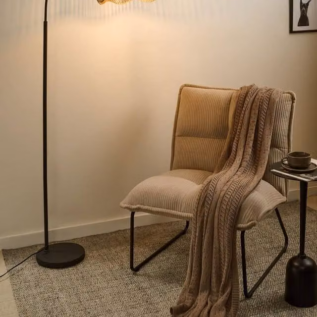 Wyld and Coco Haven Lights Natural Handmade Paper Shade Floor Lamp with Metal Base in Beige and Black – 1