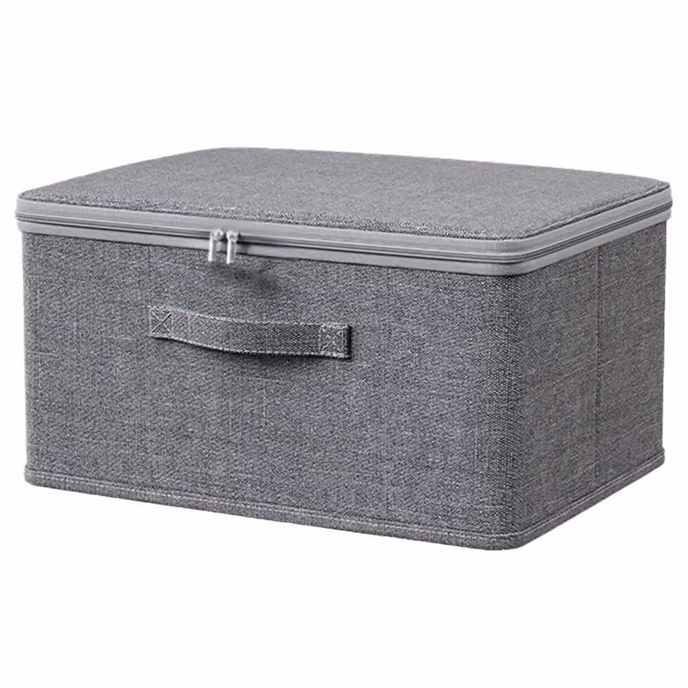 Ventryn Set of 3 Large Foldable Canvas Fabric Storage Boxes with Lid, Grey – 4