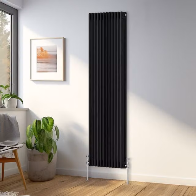 Right Radiators Traditional Triple Column Vertical Radiator in Black, H 180 cm x W 56.2 cm