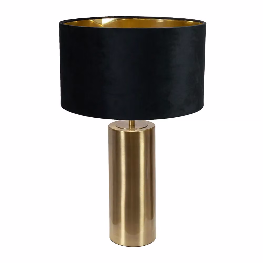 ValueLights Lexy Gold Touch Table Lamp with Black Velvet Drum and Gold Inner Shade, Dimmable with Bulb Included – 2