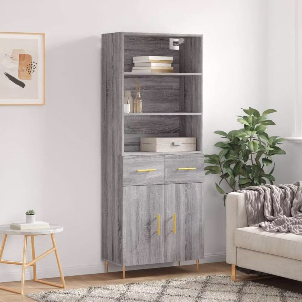 Berkfield Home Grey Sonoma Modern Highboard with Hinged Doors and Internal Shelves, W/D/H: 69.5 x 34 x 180 cm – 2