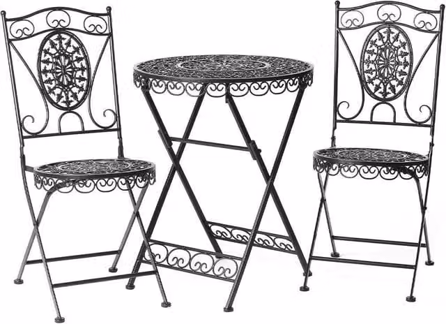 Glamhaus Metal Bistro 3 Piece Set Garden Patio Furniture in Matt Black – 1