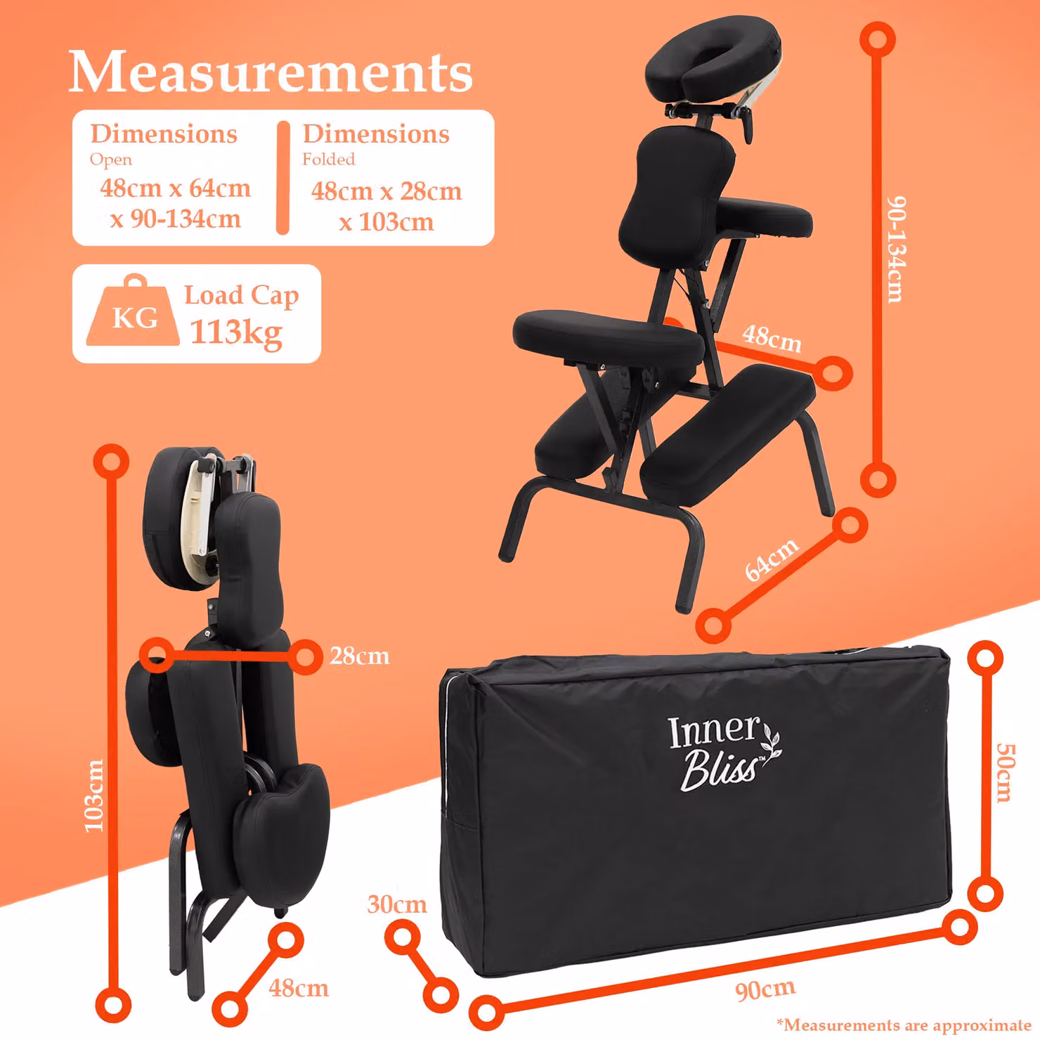 Inner Bliss Adjustable and Foldable Massage Chair with Carry Bag, Black – 4