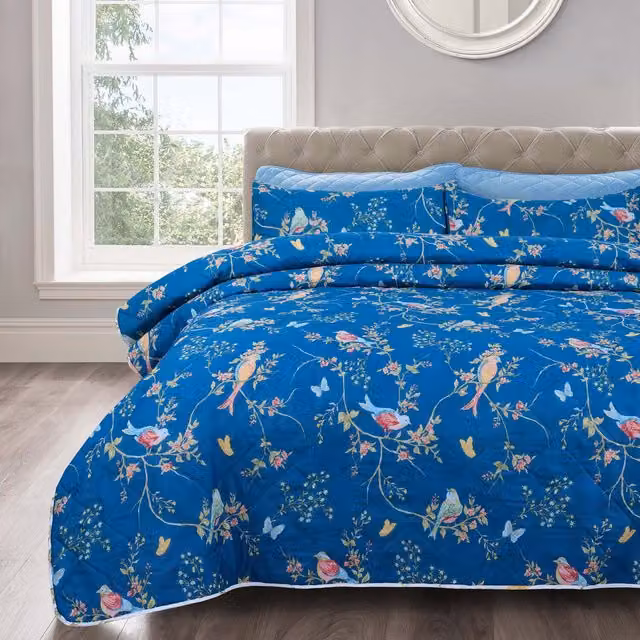 Velosso Blue and Multicolour Bedspread Set