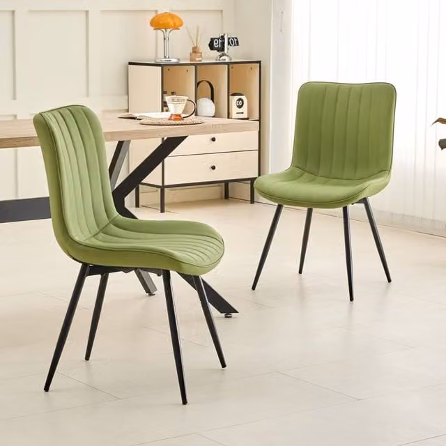 Xample Set of 2 Modern Padded Dining Chairs in Green Synthetic Leather with Metal Legs – 1