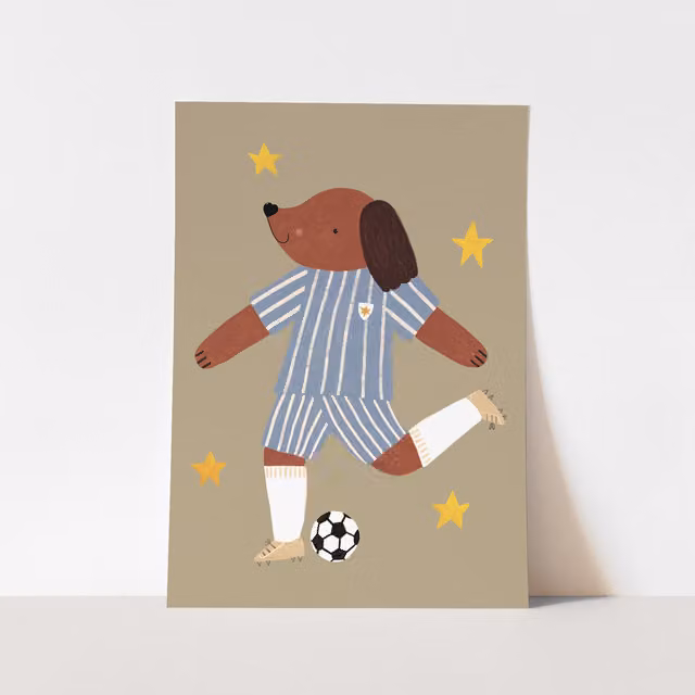 Kid of the Village Footie Pup Fine Art Print, Blue Striped Illustration, W: 30 cm, H: 40 cm