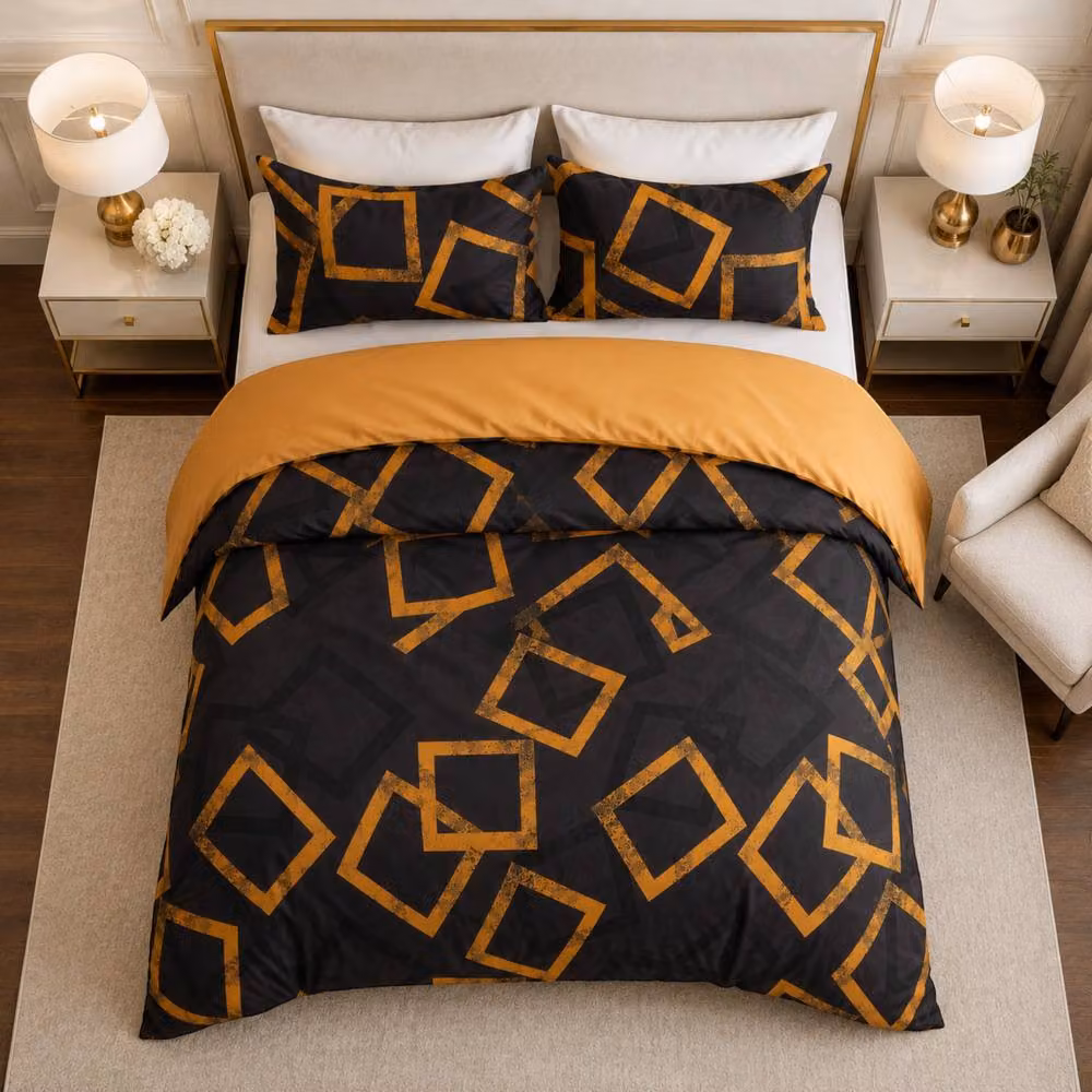 Grace Modern Reversible Microfibre Duvet Cover Set in Gold, Single (90 x 200 cm) – 3