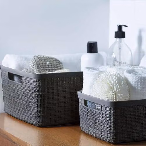 Curver Jute Open Weave Plastic Storage Basket in Grey, 4.5 l – 5
