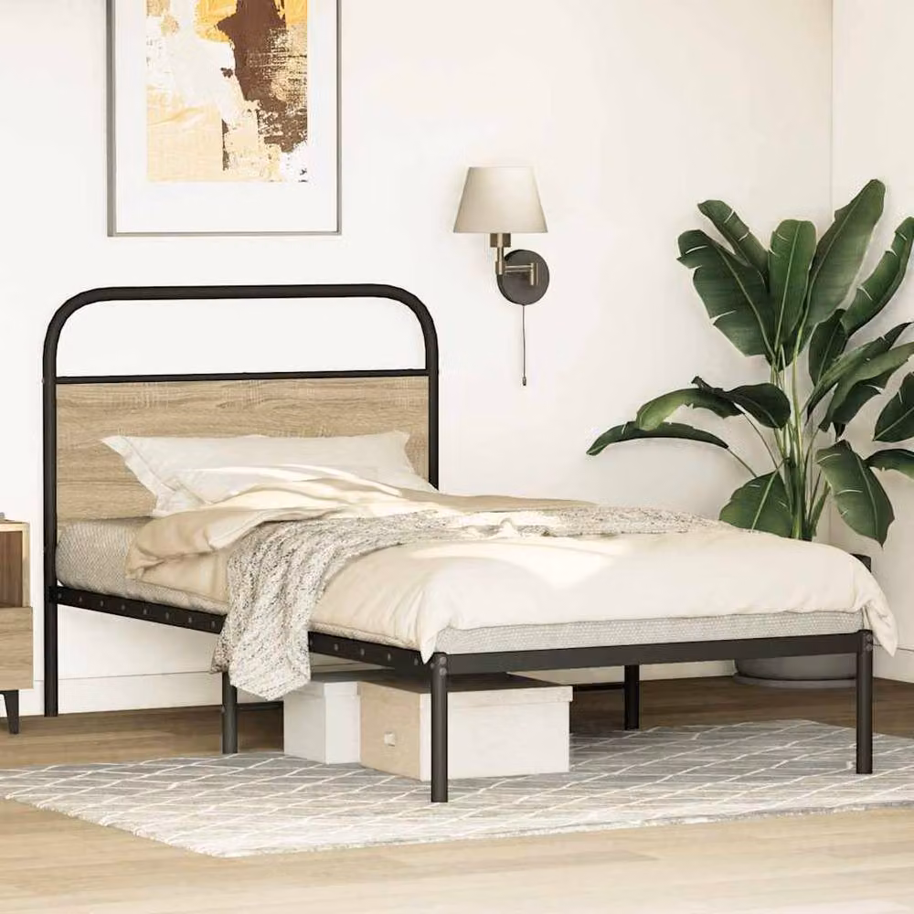 Berkfield Home Sonoma Oak Bed Frame in Brown, W/D/H: 100 x 190 cm – 2
