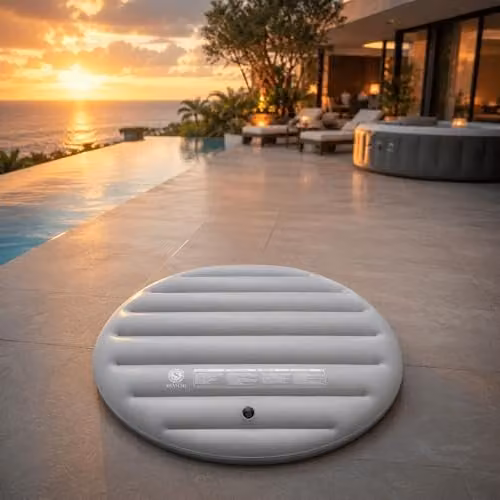 SHATCHI Grey Round Inflatable Thermal Spa Cover for 4 Person Hot Tubs up to 140cm, Diameter: 135 cm