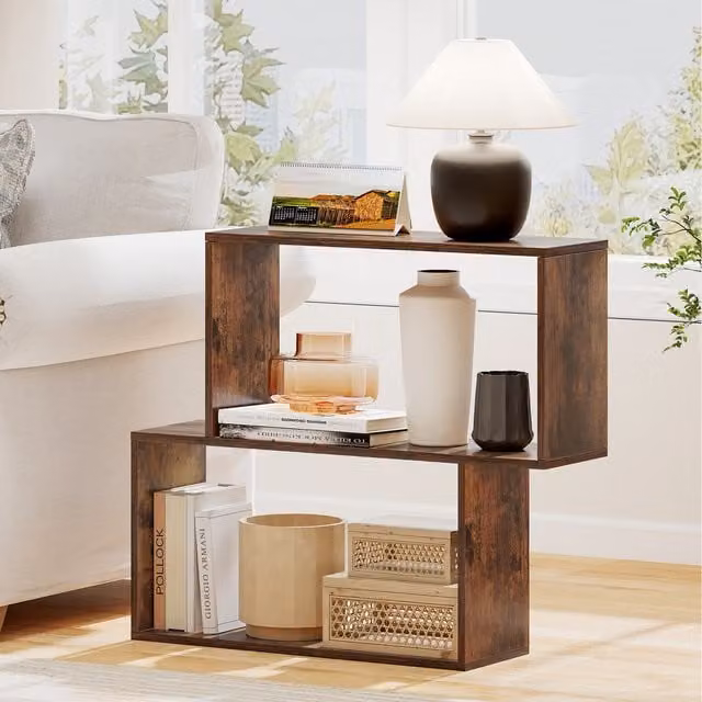 COSTWAY 3-Tier Modern Geometric Freestanding Cube Bookshelf in Brown