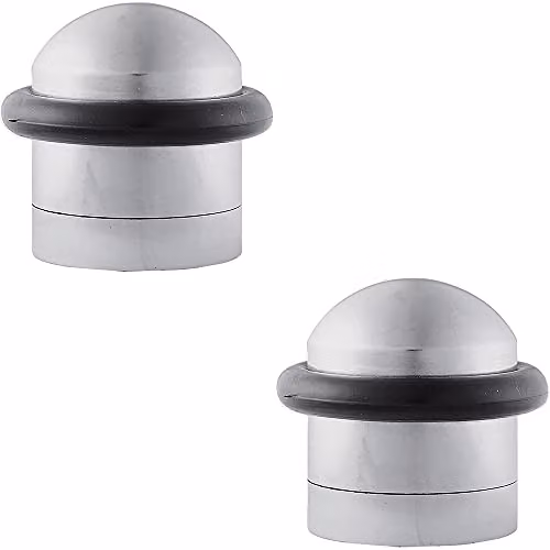 Loops 2 Pack Dome Topped Floor Mounted Door Stop with Rubber Buffer in Chrome, 38mm Diameter