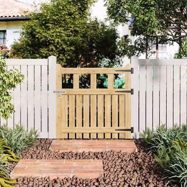 Komore Brown Wooden Garden Fence Gate with Square Gap Design, Width: 90 cm