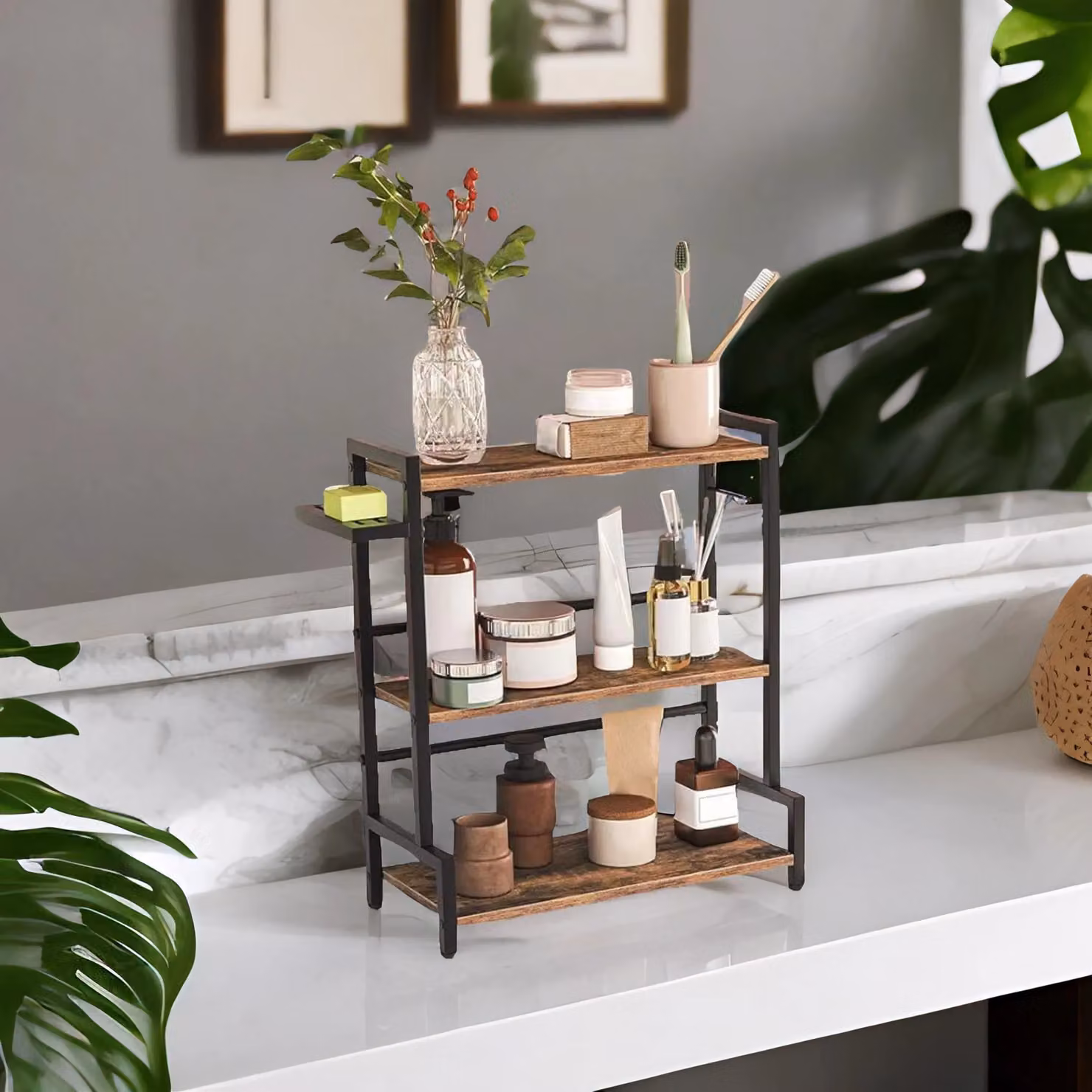 Rafaelo Mobilia Industrial Countertop Spice Rack in Brown with Adjustable Shelves, W/D/H: 51.0 x 43.0 x 20.0 cm – 2