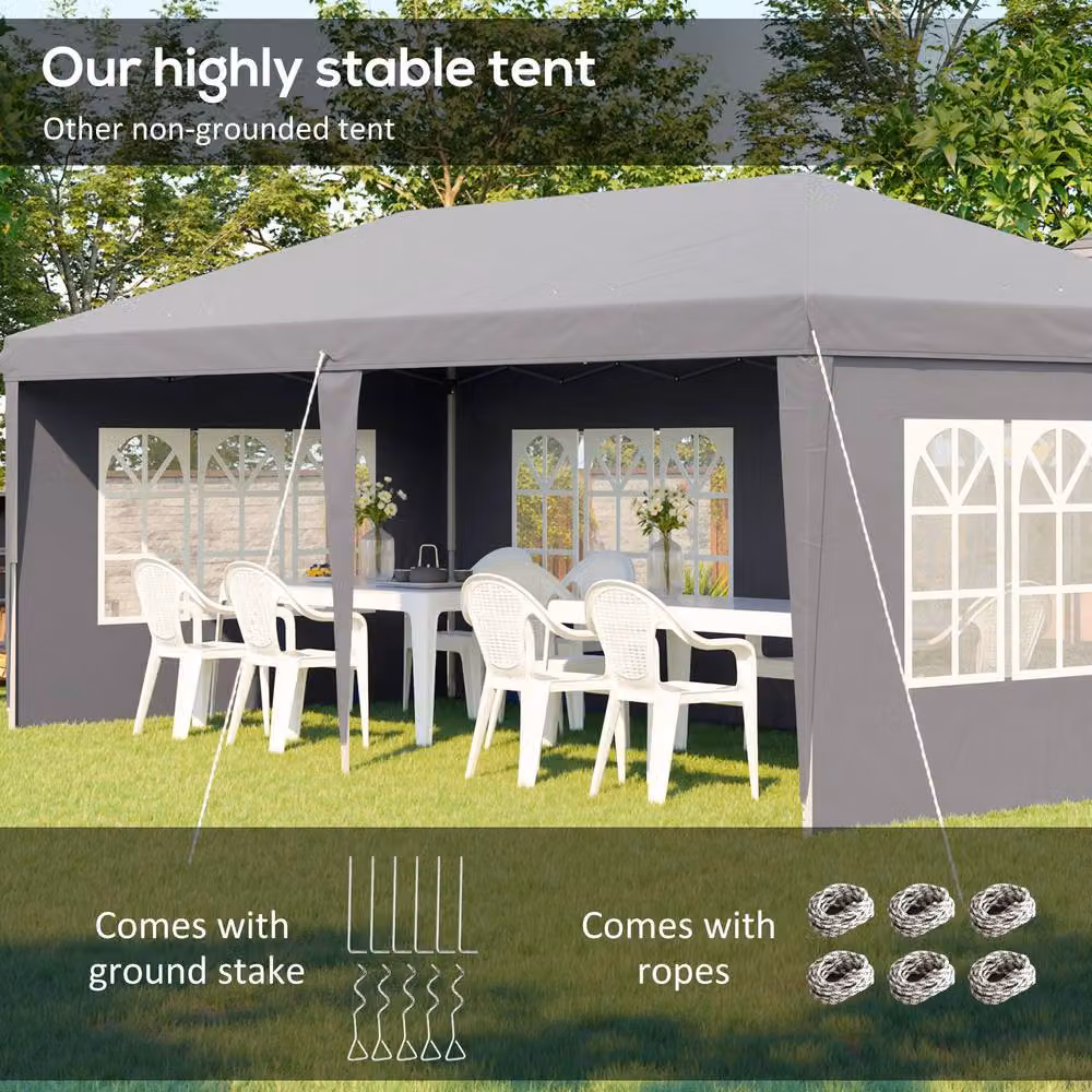 Outsunny Grey Pop Up Gazebo with Removable Walls and Steel Frame, W: 300 cm, D: 300 cm, H: 270 cm – 6