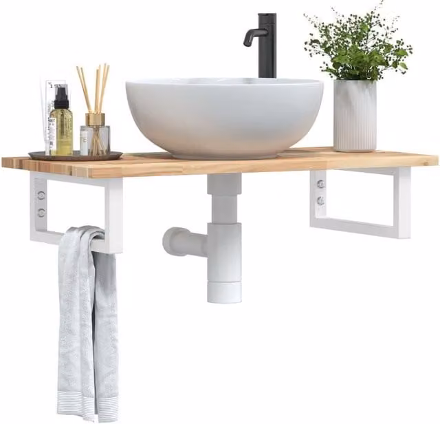 Berkfield Home Wall Mounted Basin Shelf in Brown Acacia Wood and Steel