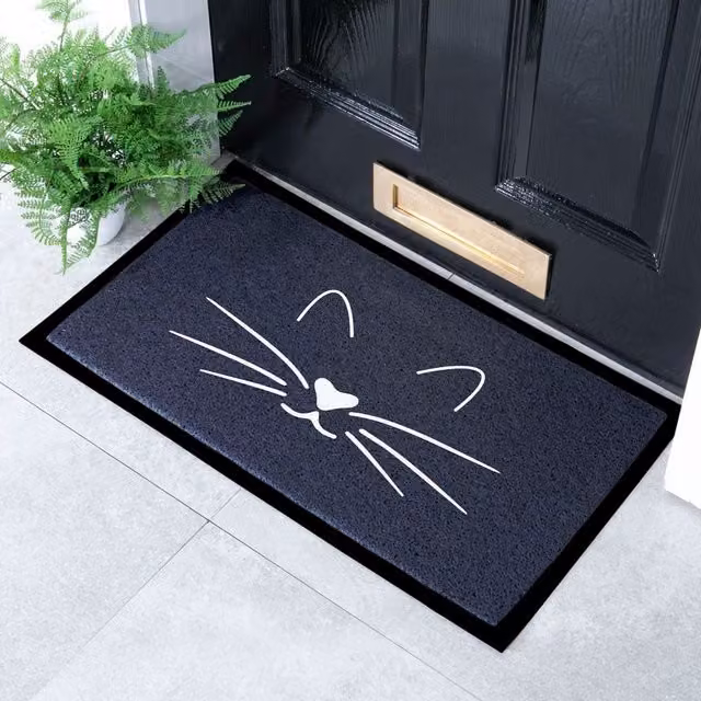 Artsy Mats Cat Face Indoor and Outdoor Doormat, Black, W: 70 cm, D: 40 cm