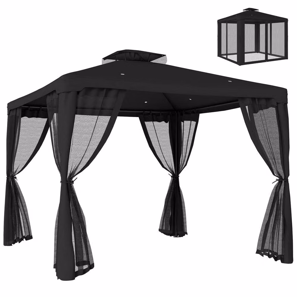 Outsunny Metal Garden Gazebo with 2-Tier Roof Marquee in Black, W 300 cm x D 300 cm x H 265 cm – 2