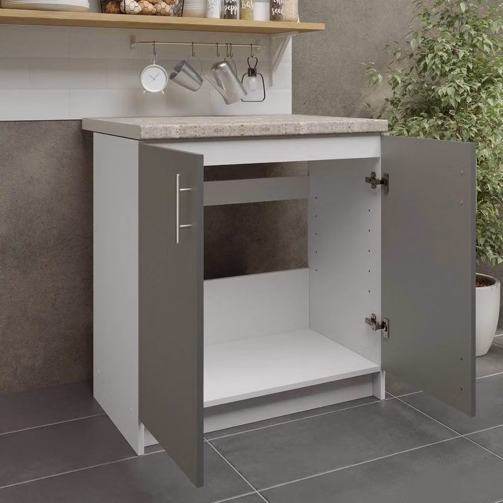 SPETLEK Modern Grey Kitchen Sink Unit with Hinged Doors and Internal Shelves, Height: 80 cm – 2