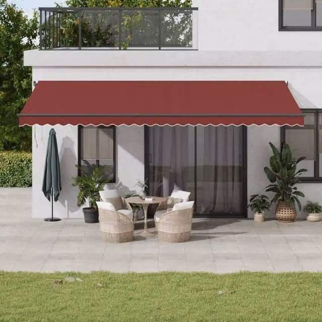 Berkfield Home Manual Retractable Awning with LEDs, Burgundy and Black, W: 600 cm, D: 300 cm