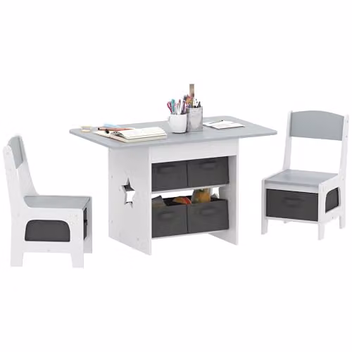 AIYAPLAY Kids Table and Chair Set with 6 Removable Drawers, Grey, W/D/H: 80 x 48 x 48 cm