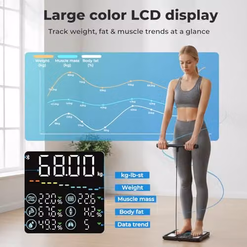 Centra Smart Digital Body Fat and BMI Bathroom Scale with Bluetooth and App Control, Black – 12