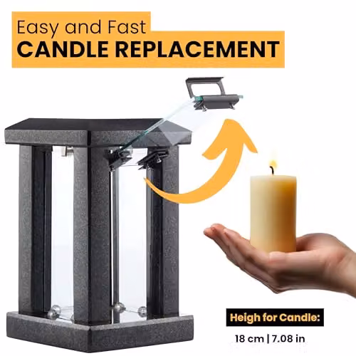 NOVECRAFTO Black Granite Square Memorial Lantern with Cross, Height: 32 cm – 7