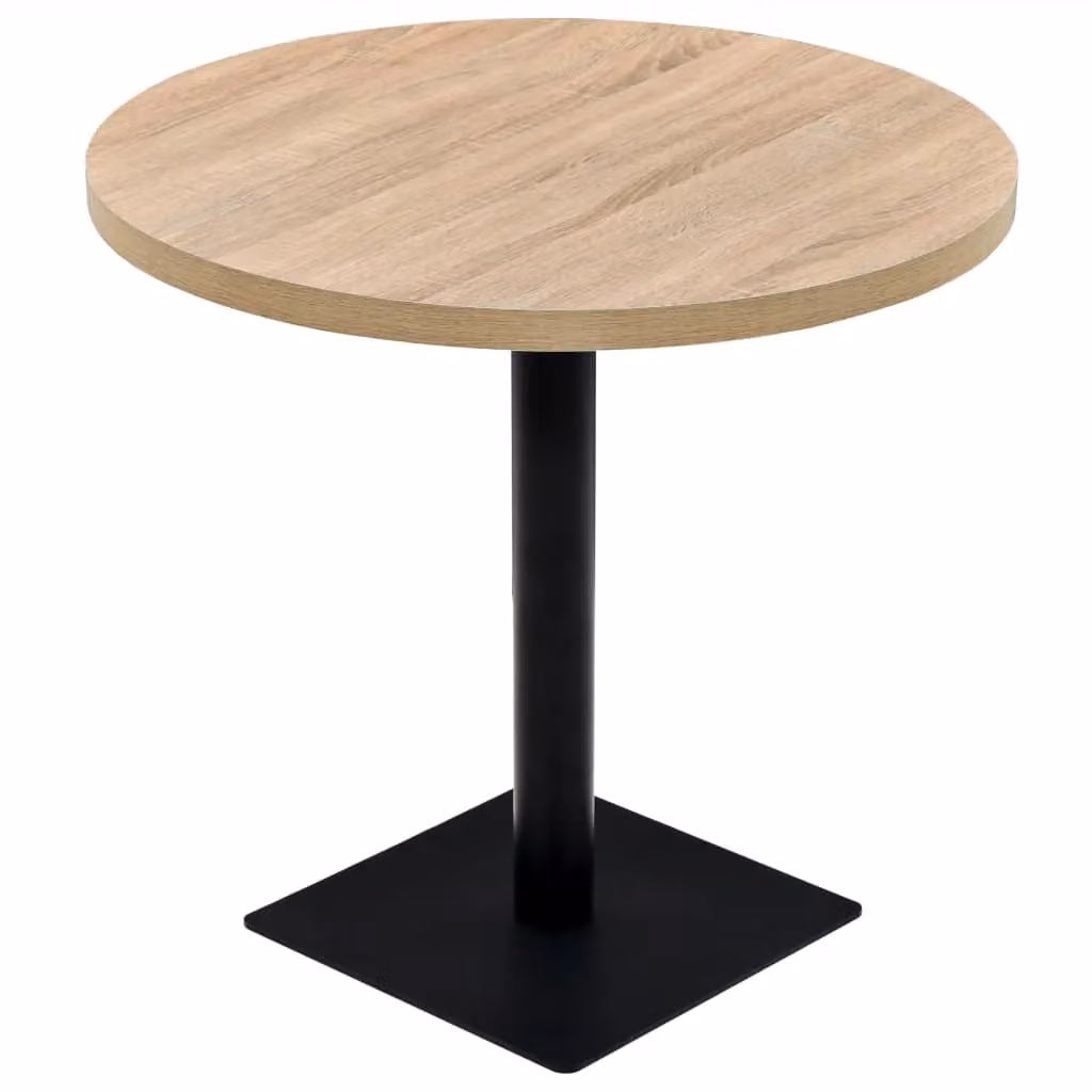Berkfield Home Bistro Table in Oak Colour and Beige, Round MDF and Metal, W: 80 cm, H: 75 cm – 2