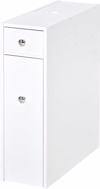 HOMCOM Slim Freestanding White Wooden Bathroom Cabinet with Toilet Paper Holder