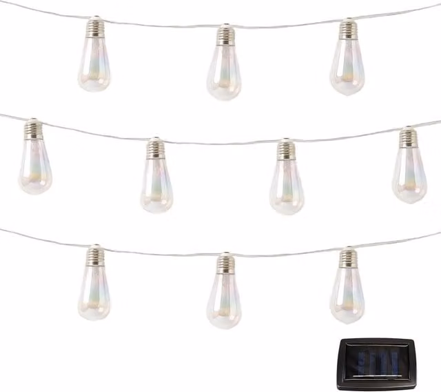 Gardenwize Solar Powered Warm White LED Tubular Bulb String Lights, 10 Piece, Silver
