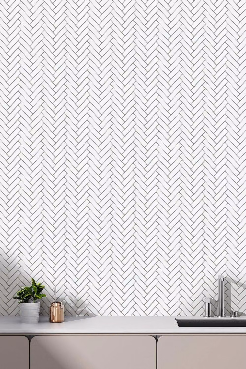 H&O Direct 10-Piece White Waterproof Heat Resistant Herringbone Tile-Look Wall Stickers – 2