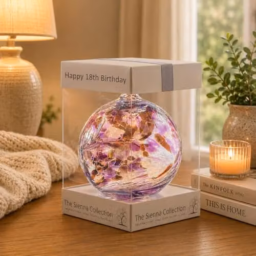Sienna Glass Pink and Purple Handcrafted Glass Friendship Ball Birthday Keepsake, Diameter: 10 cm – 1