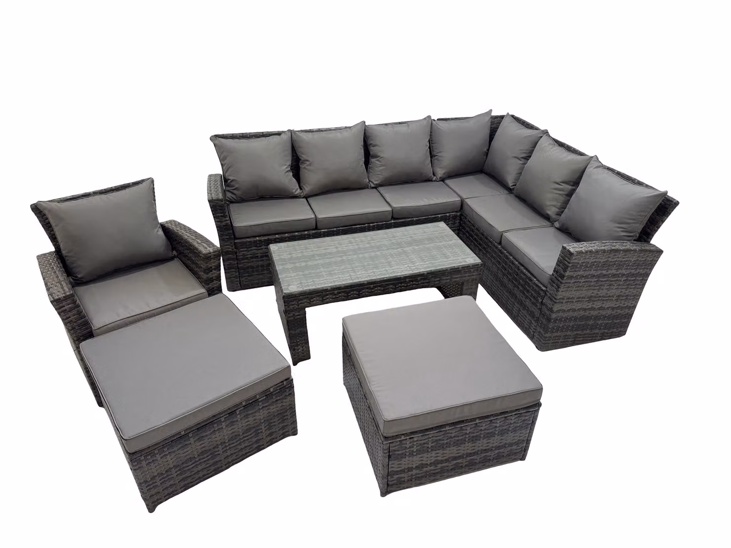 Fimous 6 Piece L-Shape Outdoor Garden Sofa Set with Ottoman and Coffee Table in Grey – 2