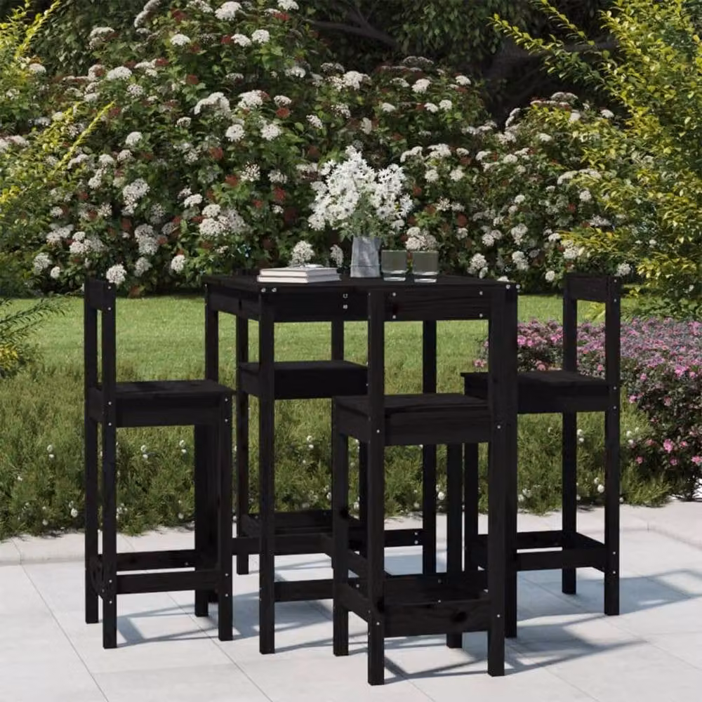 Berkfield Home 5 Piece Rustic Black Solid Wood Pine Garden Bar Set – 2