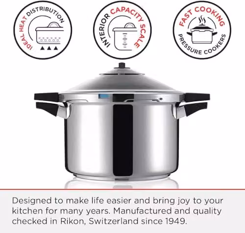 Kuhn Rikon Stainless Steel Pressure Cooker with Steamer Insert, Silver, 5L – 4