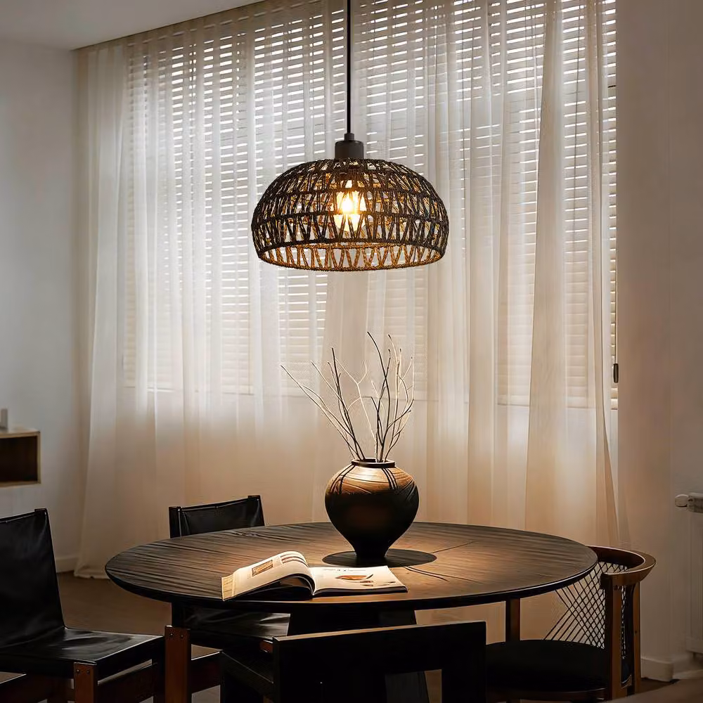 Harper Living Black Handwoven Rope Dome Ceiling Light Shade with Reducer Ring, W: 30 cm, D: 30 cm, H: 15 cm – 3