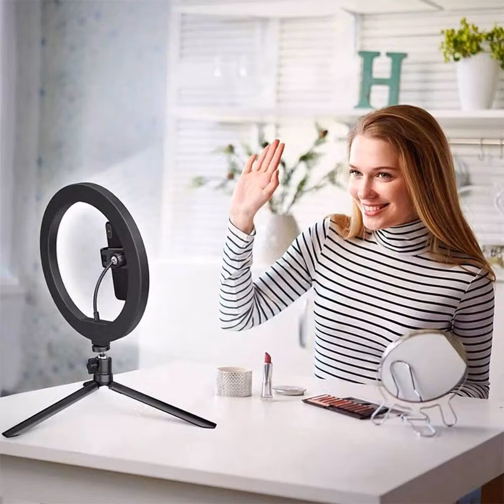 FLAVORA 10 inch Dimmable LED Ring Light with Tabletop Stand in Black – 4