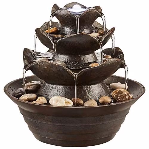 Clifford James Serenity Oriental Table-Top Water Feature with LED Lights, Grey, Height: 21.5 cm – 1