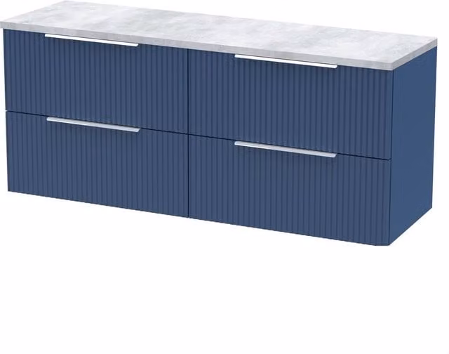 Balterley Tixall Fluted 4 Drawer Wall Hung Vanity Unit, Satin Blue, W: 121.5 cm
