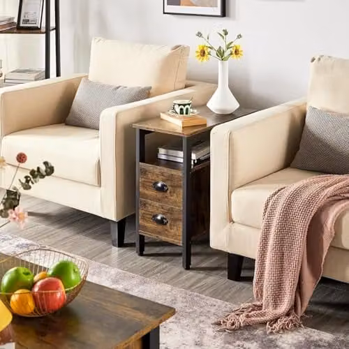 Hygrad Built to Survive Rustic Brown Wooden Narrow End Table with 2 Storage Drawers – 1
