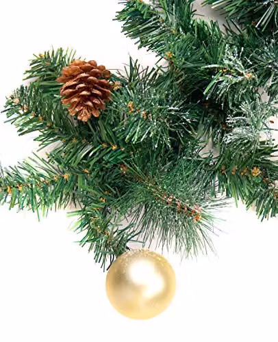 Best Artificial Gold and Green Decorated Christmas Garland with Foliage and Baubles, 183 cm – 3