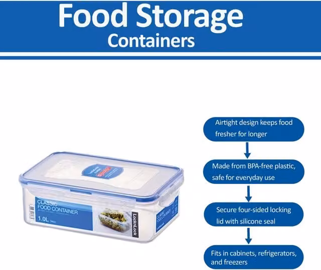 LocknLock Airtight and Leakproof Food Storage Container, 1 l, Transparent, BPA Free and Stackable