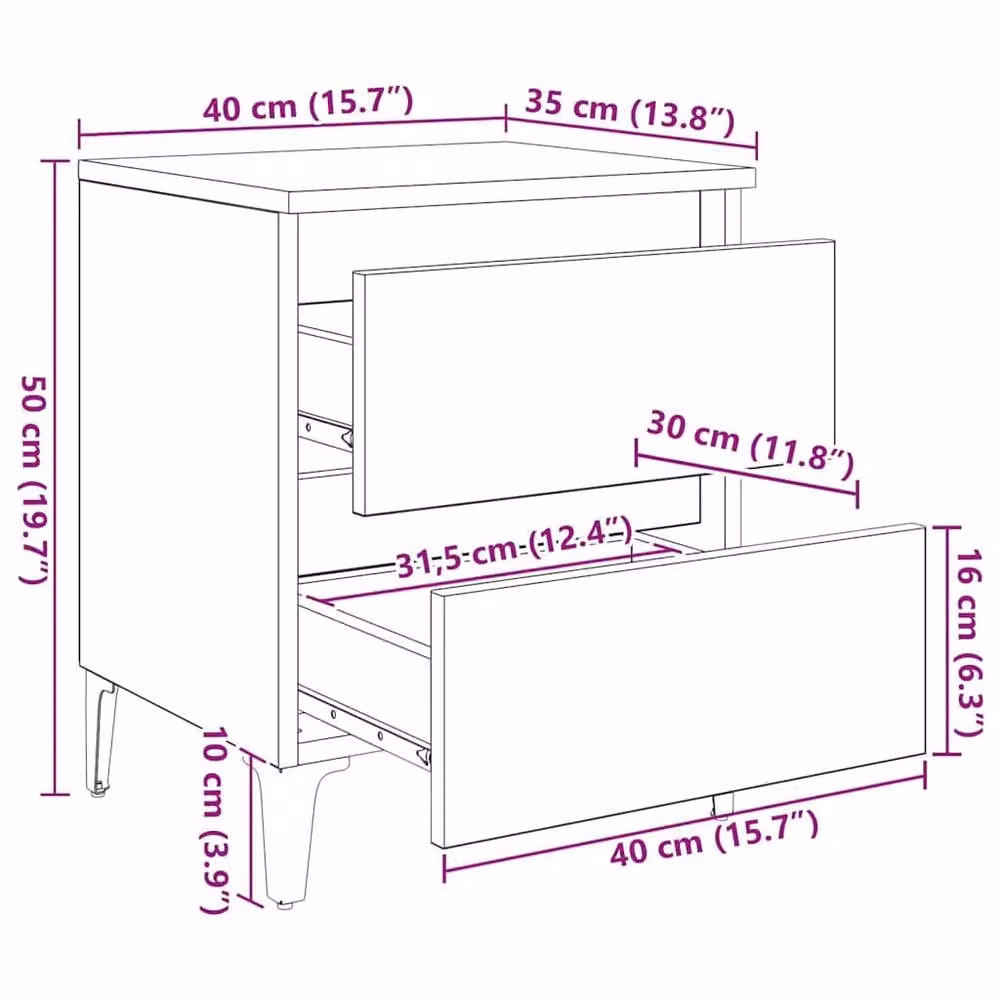 Berkfield Home Set of 2 Black Oak Bedside Cabinets, W: 40 cm, D: 35 cm, H: 50 cm – 8