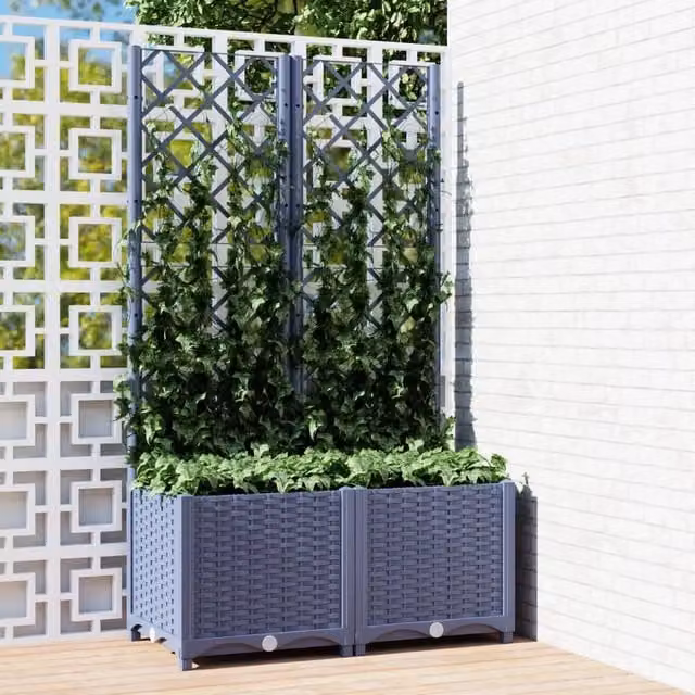 Berkfield Home Garden Planter with Trellis in Dark Grey, W: 80 cm, D: 40 cm, H: 136 cm