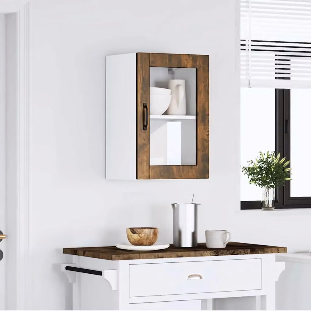 Berkfield Home Porto Smoked Oak Kitchen Wall Cabinet with Glass Doors in Brown – 2