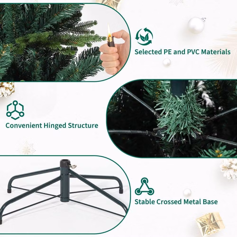 London Boutique 5FT Realistic Artificial Christmas Tree with LED Lights and 8 Lighting Modes in Green – 3
